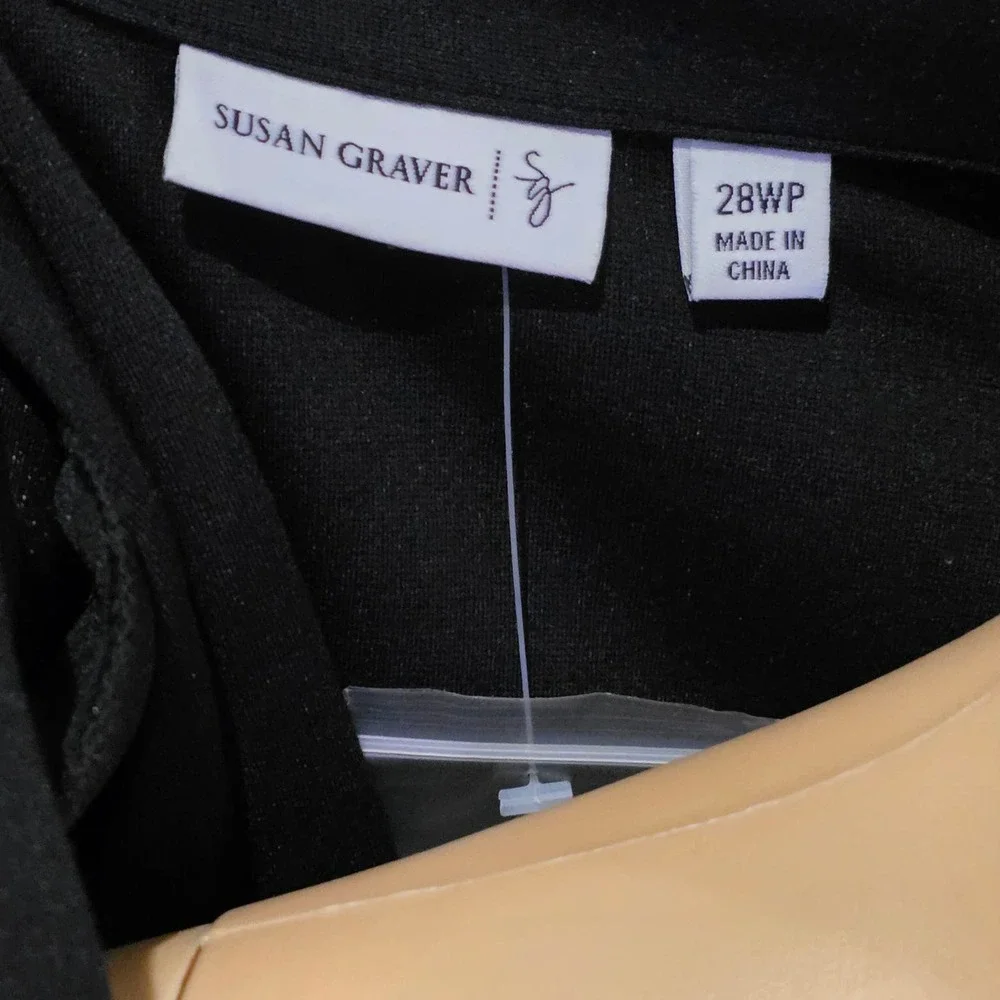 Susan Graver Black Ponte Blazer Faux Leather Trim Front Button 28WP NEW - Picture 4 of 5